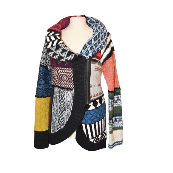 Desigual Women's Rainbow Art To Wear Funky Avant Garde Patchwork Sweater Size L - Picture 1 of 11